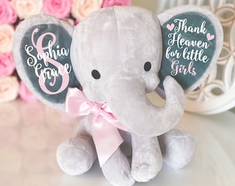 Thank Heaven For Little Girls Elephant Keepsake - Christening Gift From Godparents - Baby Gift - Name Blessing - Newborn Personalized Gift