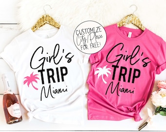 Girl's Trip Shirts, Miami Trip Shirts, Travel Shirts, Group Shirts, Custom Destination City State, Vacation Shirts, Bachelorette Party tee