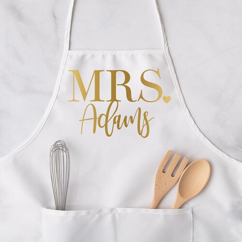 Bride Apron Kitchen Bridal Shower Gift Personalized Mrs Apron Etsy