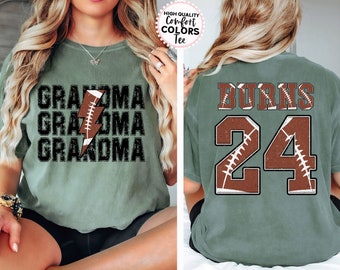 Football Grandma on Comfort Colors® Unisex Crewneck T-shirts - Personalized Name and Number - Football Season Family Shirt - Football Fan