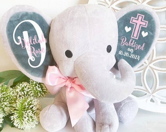 Baby Girl Baptism Elephant Keepsake - Christening Gift From Godparents - Personalized Baby Gift - Blessing Gift With Name - Monogram Baptism
