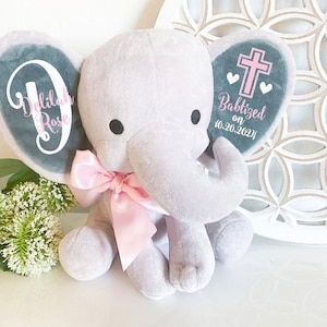 Baby Girl Baptism Elephant Keepsake - Christening Gift From Godparents - Personalized Baby Gift - Blessing Gift With Name - Monogram Baptism