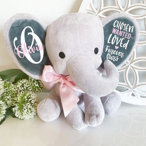 Baby Girl Adoption Elephant Keepsake - Adoption Gift Baby Girl - Personalized Baby Gift - Adoption Gift With Name - Chosen Wanted Loved