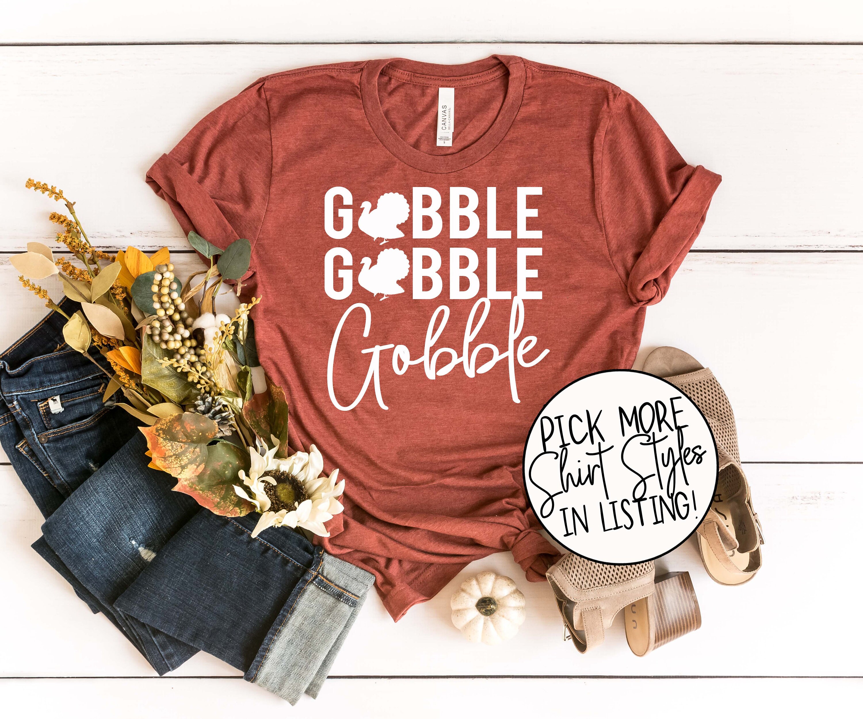 Gobble Gobble Gobble Shirt - Thanksgiving Tee Shirt - Turkey Shirt, F…
