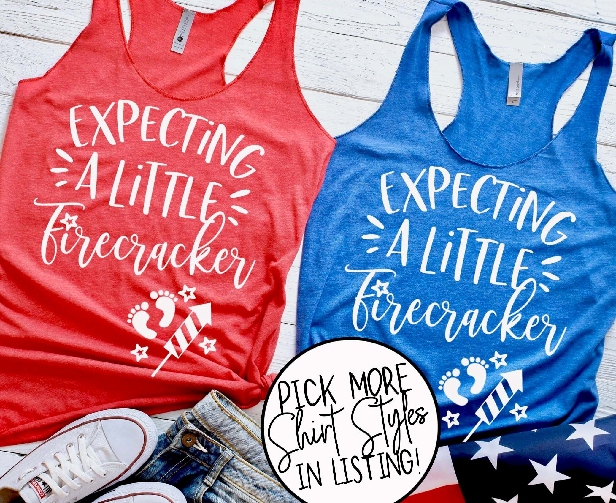 Expecting  a Little Firecracker - Pregnancy Announcement Shirts - Mom…