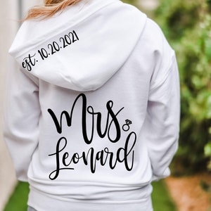 Mrs Bride Hoodie Wedding Jacket Sweatshirt Bridal Shower Gift Honeymoon Sweatshirt Elegant Bridal Sweatshirt Bride Zip Up Mrs image 3