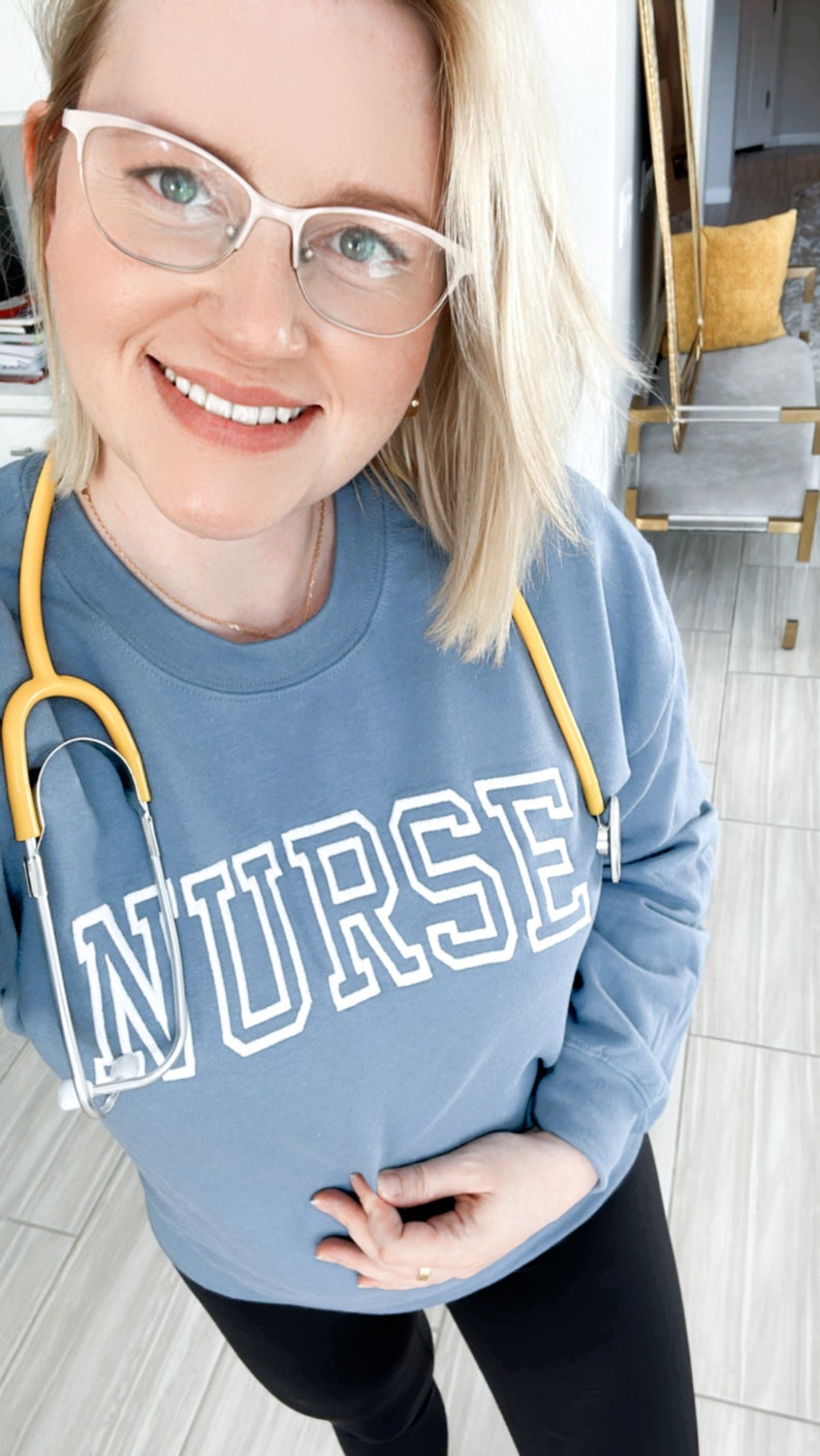 Embroidered Nurse Design on Unisex Sweatshirt Many Thread Color Choices Nurse Gift Sweatshirt Nurse Graduation Gift Nurse Sweater image 2