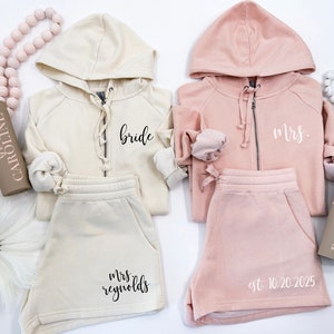 Tracksuit for Bride or Bridal Party with Title, Names or Date Shorts or Joggers Option Gift for Bridal Shower or Bridal Proposal image 3