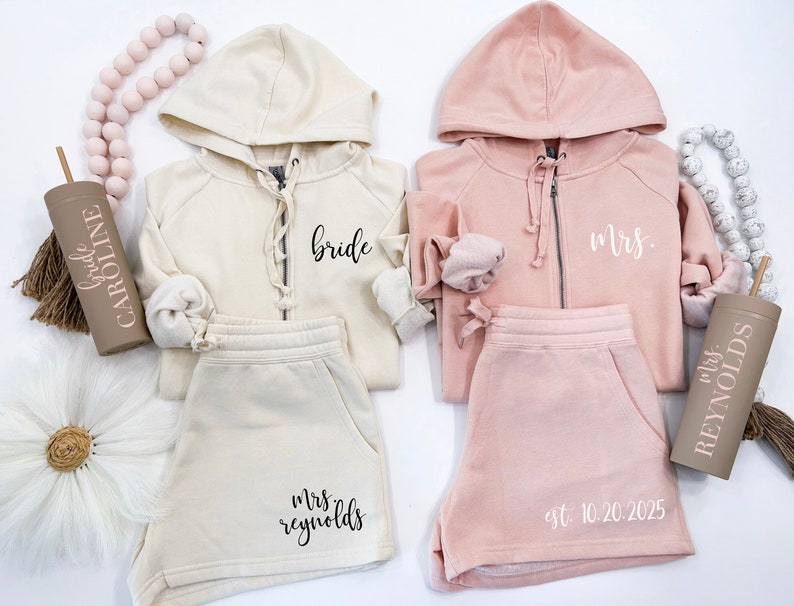 Tracksuit for Bride or Bridal Party with Title, Names or Date Shorts or Joggers Option Gift for Bridal Shower or Bridal Proposal image 3