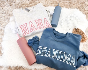 Embroidered Grandma on Unisex Sweatshirt, Mama Gift, Nurse Sweater, Nana Christmas Gift, New Mom Gift, Hospital Outfit, Stitched Title