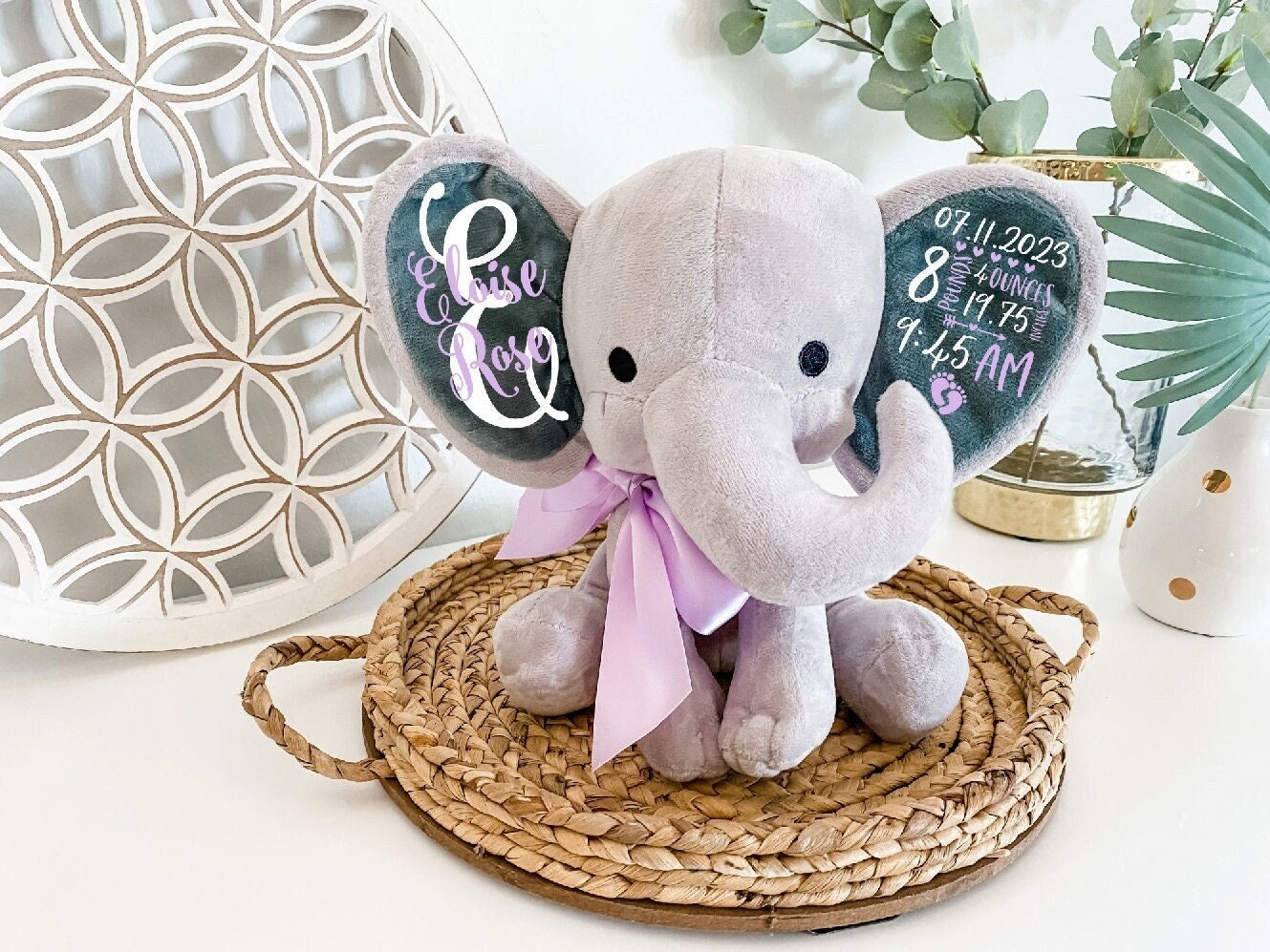 Personalized names ring bearer Flower Girl Plush Elephant gifts