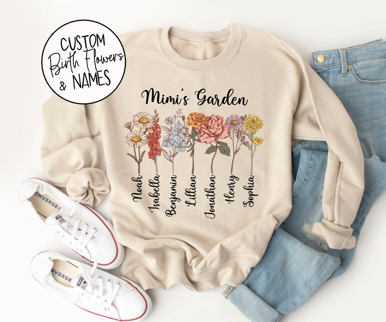 Grandma's Garden with Custom Birth Flowers and Names Mothers Day Gift Unique Grandma Gift Personalized Names Flowers Christmas Gift image 2