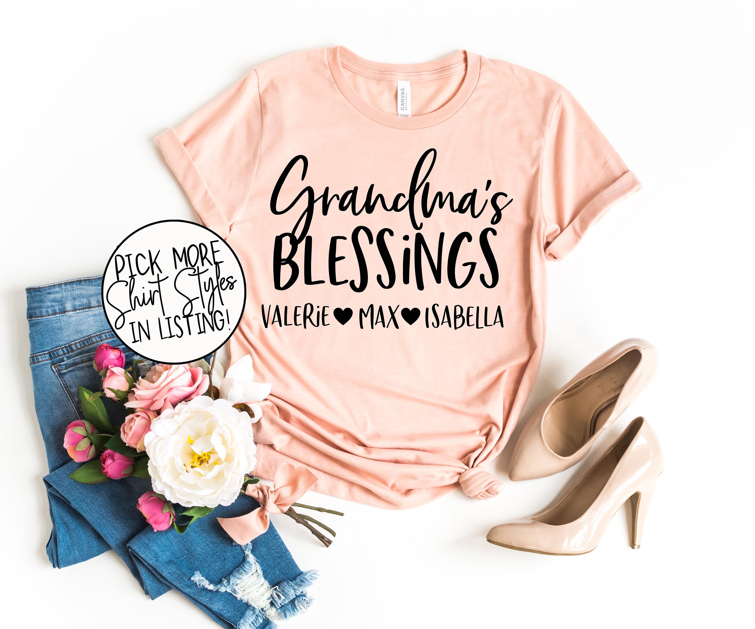 Grandma's Blessings Shirt - Grandma Name Shirts - Grandkid's …