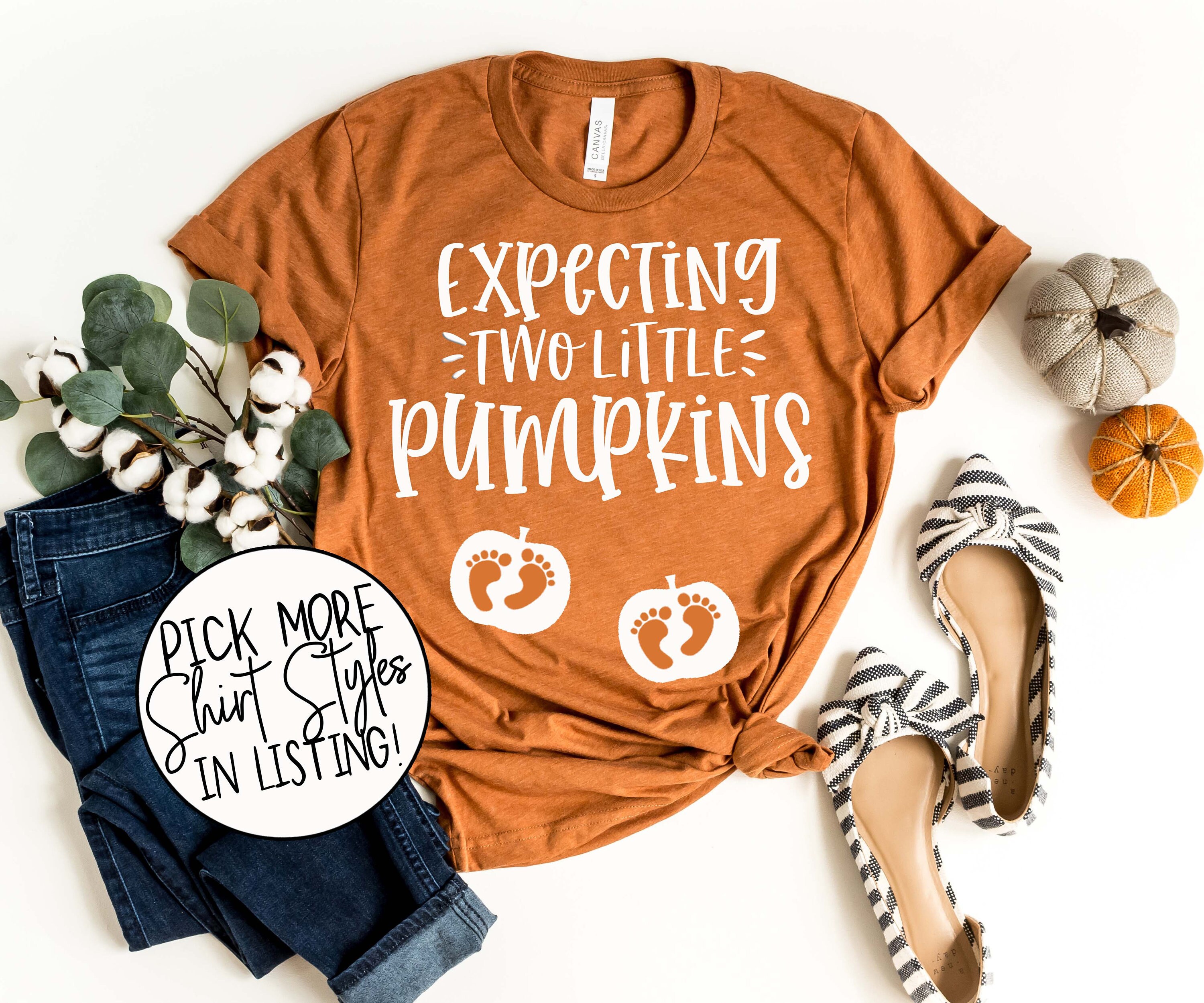 Expecting Two Little Pumpkins Shirt - Twin Pregnancy Announcement Shi…