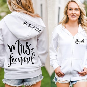 Mrs Bride Hoodie Wedding Jacket Sweatshirt - Bridal Shower Gift - Honeymoon Sweatshirt - Elegant Bridal Sweatshirt - Bride Zip Up Mrs