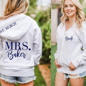 Mrs Hoodie Zip Up Jacket Custom name and date Bridal Hoodie Bachelorette Party Bridal Shower Gift Wedding Hoodie Honeymoon image 3