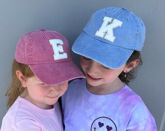 Youth Hats with Custom Chenille Initial - Caps with Chenille Patch - Monogram Caps - Chenille Alphabet Patches on Youth Cap - Custom Initial