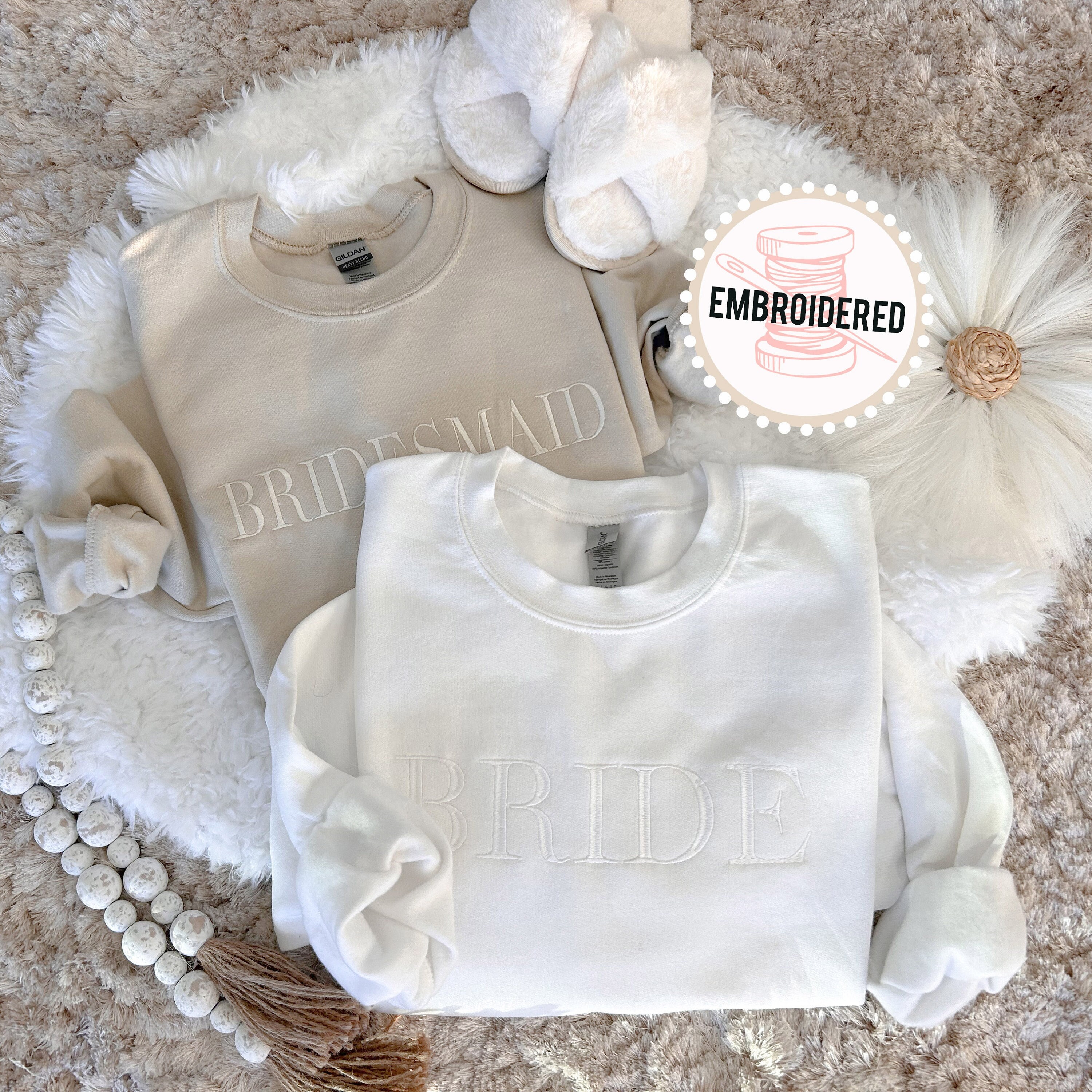 Discover Embroidered Bride Sweatshirt, Custom Embroidered Bridal Party Gift, Wedding Day Outfit