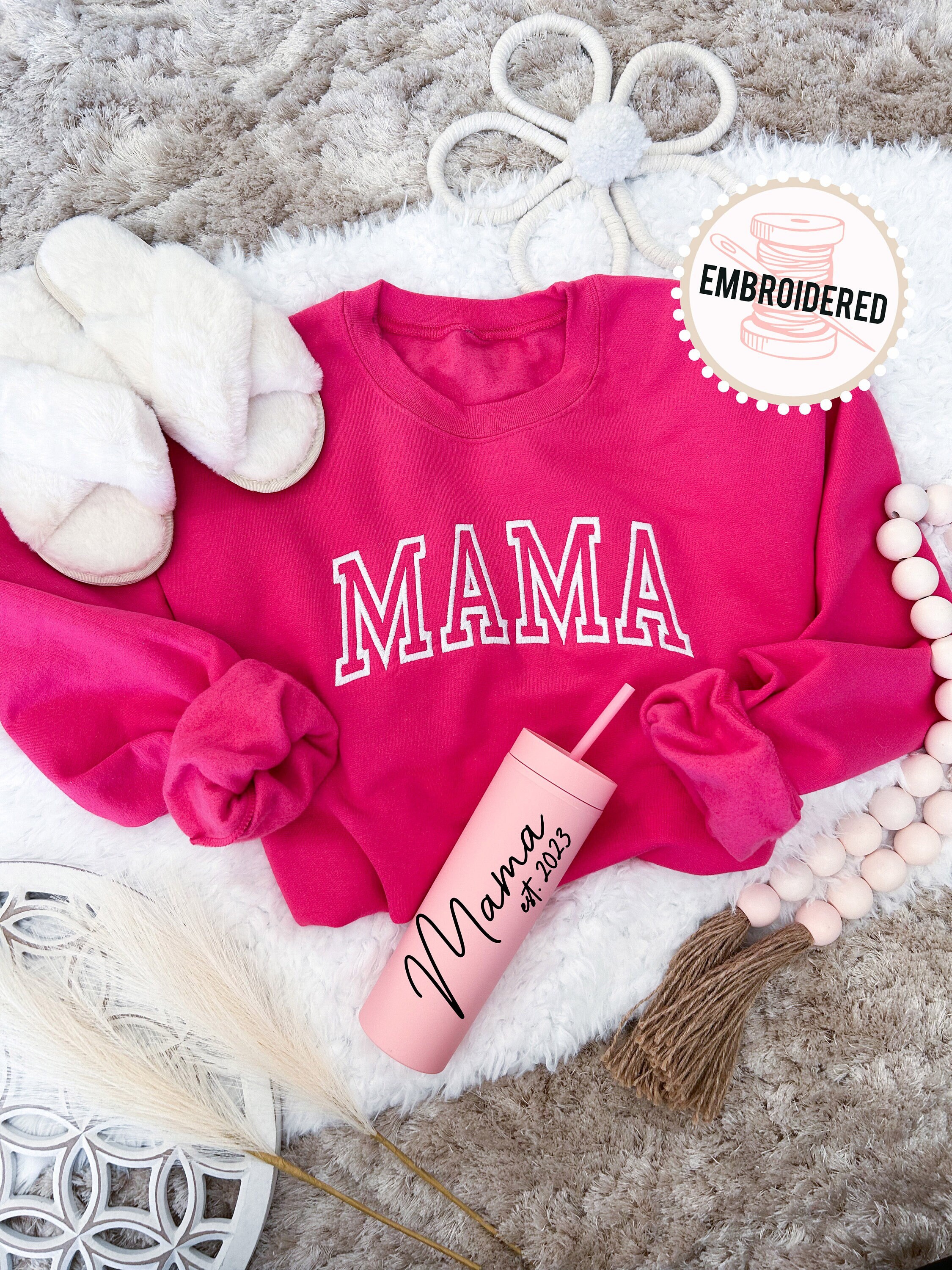 Discover Embroidered Mama on Unisex Sweatshirt, Unique Grandma Gift, Nurse Sweater
