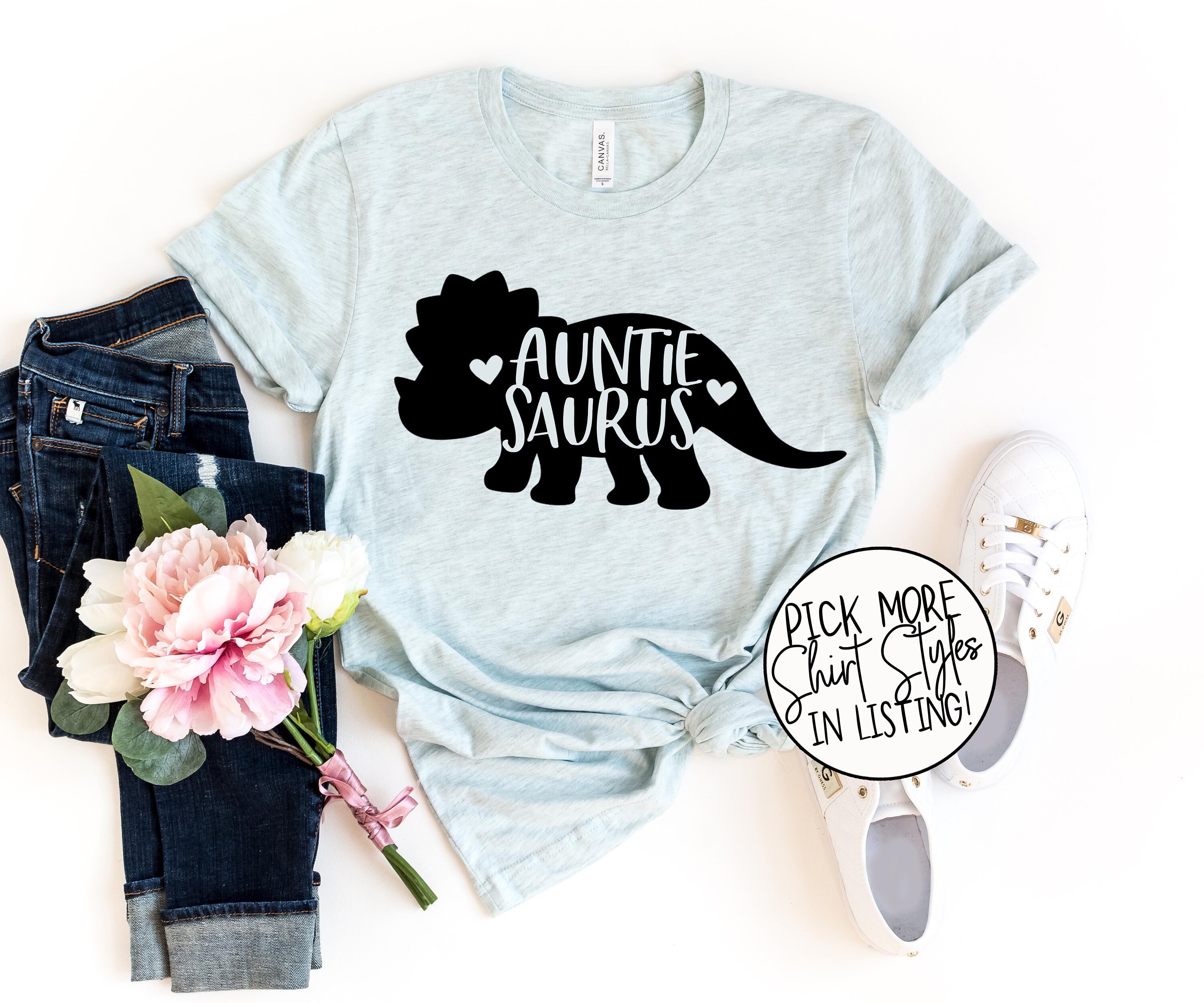 Auntie Saurus Shirt - Aunt Dinosaur Shirt - Triceratops Shirt - Kids …