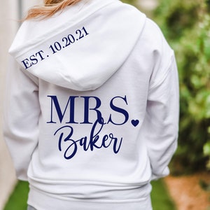 Mrs Hoodie Zip Up Jacket Custom name and date Bridal Hoodie Bachelorette Party Bridal Shower Gift Wedding Hoodie Honeymoon image 2