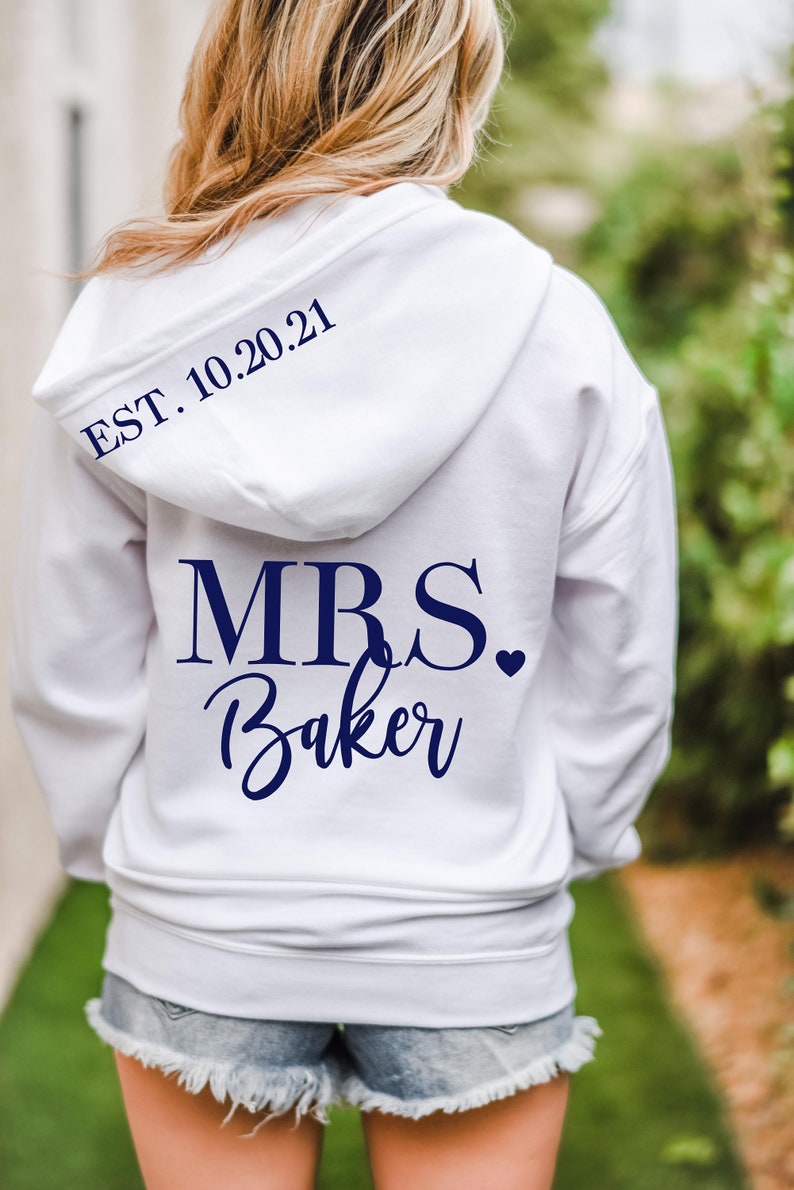 Mrs Hoodie Zip Up Jacket Custom name and date Bridal Hoodie Bachelorette Party Bridal Shower Gift Wedding Hoodie Honeymoon image 2