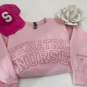 Embossed Registered Nurse UNISEX Sweatshirt Puff Vinyl Custom Nurse Sweater With Personalized Name on Sleeve 3D Puff Vinyl Nurse Gift image 4