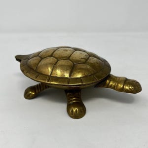 MCM Solid Brass Turtle Tortoise Lidded Box Figurine Tortoise Trinket Ashtray