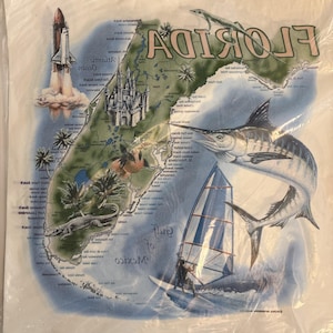 Kavel van 9 vintage kaart van Florida opstrijkpatronen NOS Space Disney Fishing