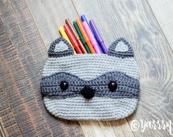 Cute Baby Raccoon Handmade Crochet Woodland - Gift for Kids,  for Her - Pencil Case , Purse, Wallet, Handbag, Cellphone case, Clutch bag