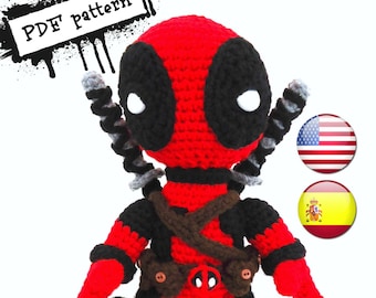 Nouvelle poupée au crochet Deadpool Inspired - Patron PDF - Anglais et ESPAGNOL