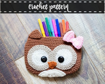 Cute Baby Woodland  Owl Crochet Pattern- Pencil Case , Purse, Wallet, Handbag, Cellphone case, Clutch bag  - Gift for Kids - Gift for Her -