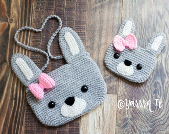 Cute Baby Bunny Handmade Crochet Woodland - Gift for Kids - Purse, Wallet, Coin Purse, Bag, Handbag, Cellphone case, Clutch bag
