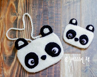 Cute Baby Panda Handmade Crochet Woodland - Gift for Kids - Purse, Wallet, Coin Purse, Bag, Handbag, Cellphone case, Clutch bag