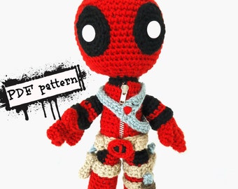 Poupée au crochet inspirée de Deadpool - Patron PDF