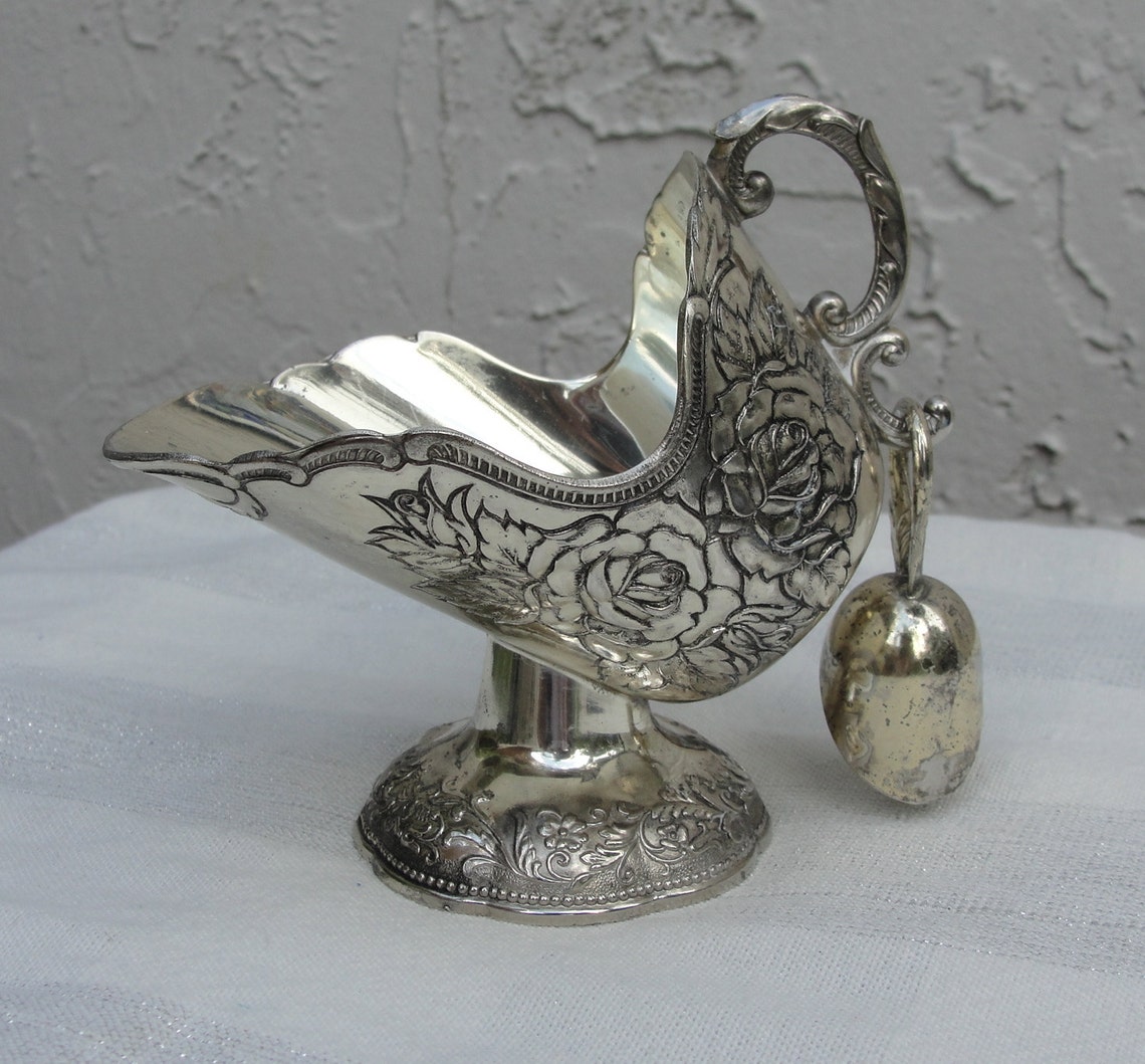 Vintage Sugar Shuttle Sugar Scoop Silver Plated Roses Etsy