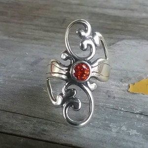 sterling silver orange stone scroll ring alternative steampunk gothic art nouveau