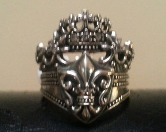 fleur de lis ornate crown ring steampunk victorian alternative ring