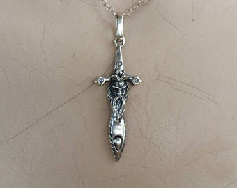 Colgante de mago, plata esterlina, daga, espada, magia, colgante de guerrero, alfarero,