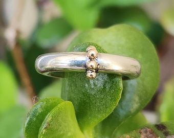 Gold and silver halo ring,10k balls,sterling silver band,two tone ring.4mm round,unisex ring, wedding ring,chunky band,mixed metal ring