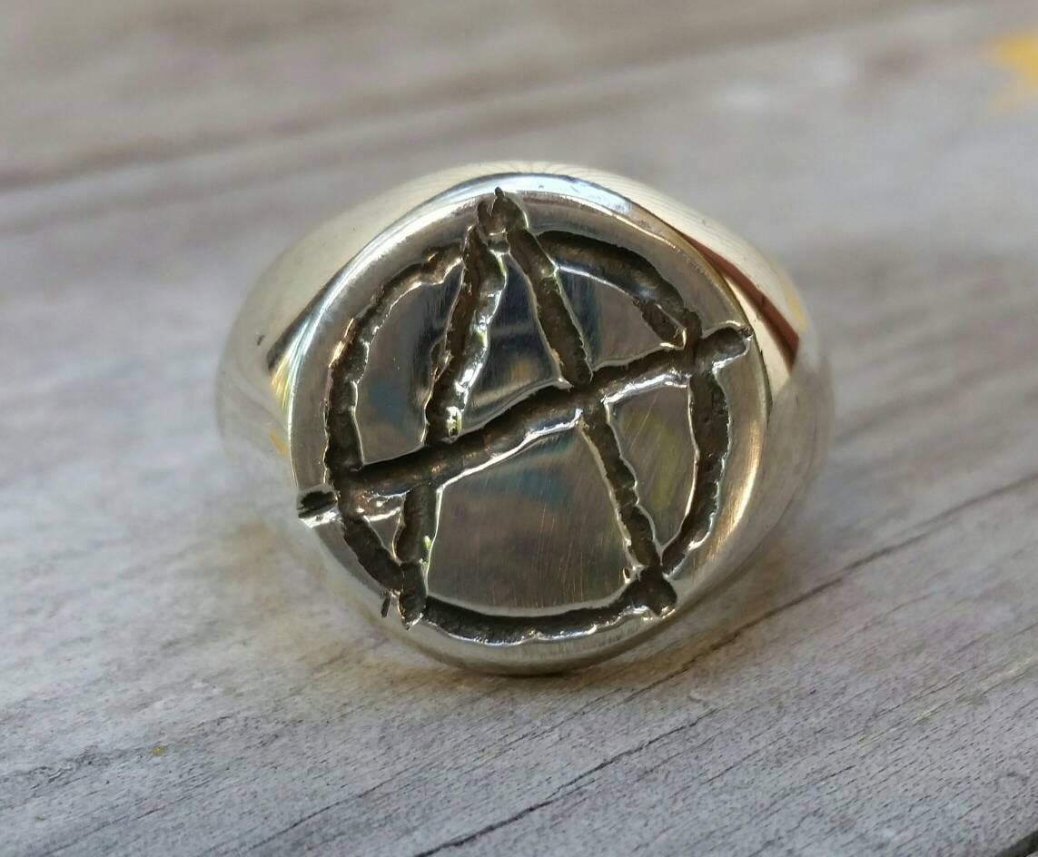 Large Anarchy Ring, Sterling Silver,rebel, Steampunk, Punk, Signet Ring ...