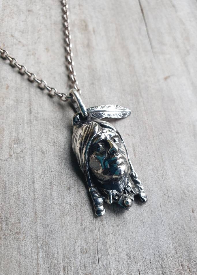 Indian Head Pendant,indian Chief Pendant,sterling Silver,37mm