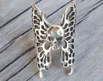 skull butterfly ring,sterling silver,filegree,large butterfly ring,handmade,womens skull ring,rockabilly,steampunk gothic,grunge,boho,gypsy,