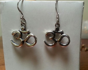 OM STERLING SILVER earrings,yoga,Buddha,peace,meditation