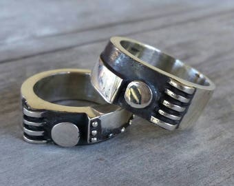 Mechanical Chunky ring,sterling silver, rustic, industrial,mans silver band,handmade, steampunk,silver wedding,rockabilly thick silver