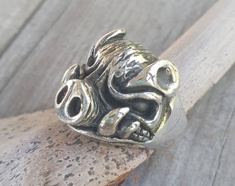 Pig ring,boar ring,sterling silver,chunky ring,big,solid silver ring,hunter,game hunter,shooter,