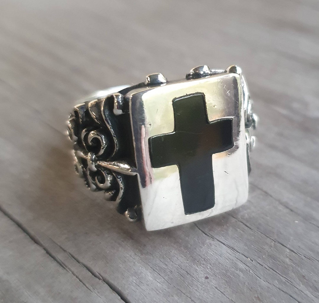 Large Cross Ring,sterling Silver,enamel, Filegree,steampunk,wedding ...