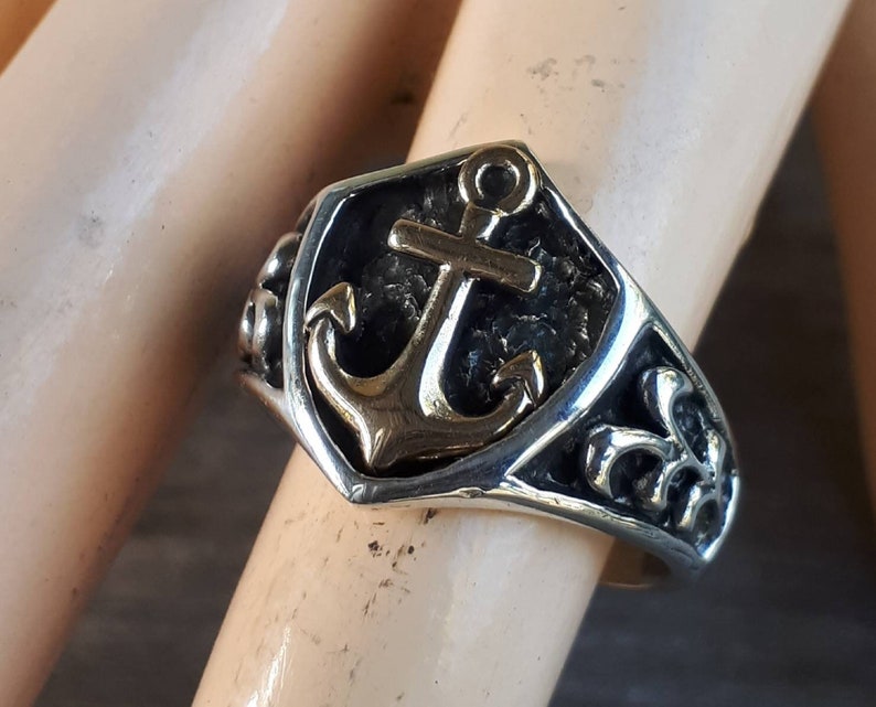 Anchor Ring,9k Gold Anchor Ring,two Tone,sterling Silver Anchor,mixed ...