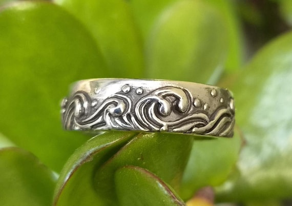 wave ring,japanese tattoo,925 sterling silver,japanese wave art,surfer band,solid thick silver wedding,chunky band