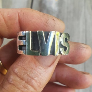 ELVIS ring, unisex,sterling silver,wide band, wedding ring,rock n roll,rockabilly,mens fashion,hipster,handmade,the king